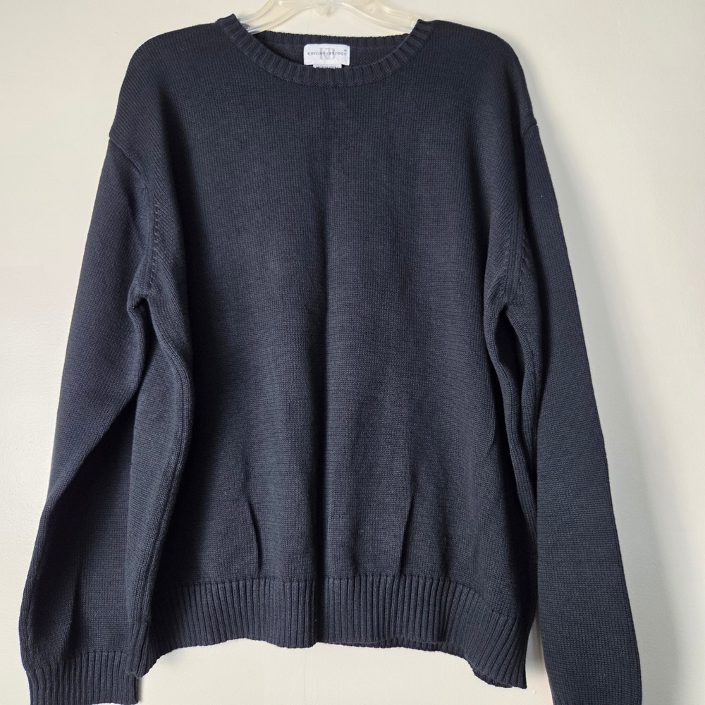 Knightsbridge Mens XL Black Cotton Blend Crewneck Sweater Solid Basic